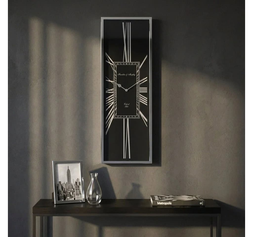 Antikas Wanduhr Art-Deco rechteckig schwarz chrom - Bild 2