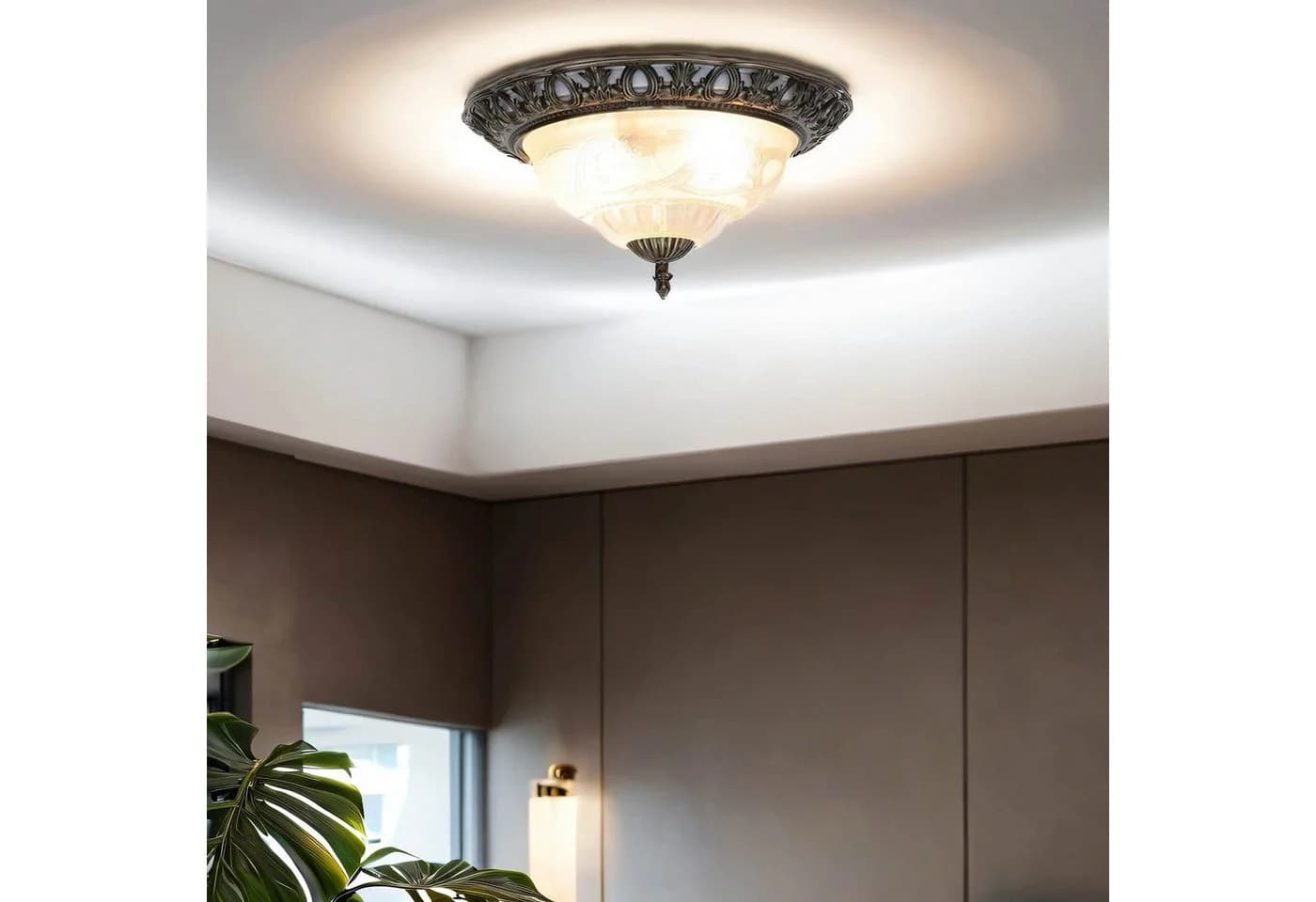 Licht-Erlebnisse Deckenleuchte FLUSH Messing antik glänzend