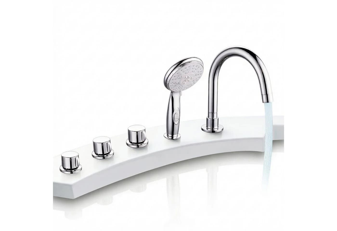 Mucola Wannenrandarmatur 5-Loch Set Handbrause Wasserfall Chrom - Bild 2