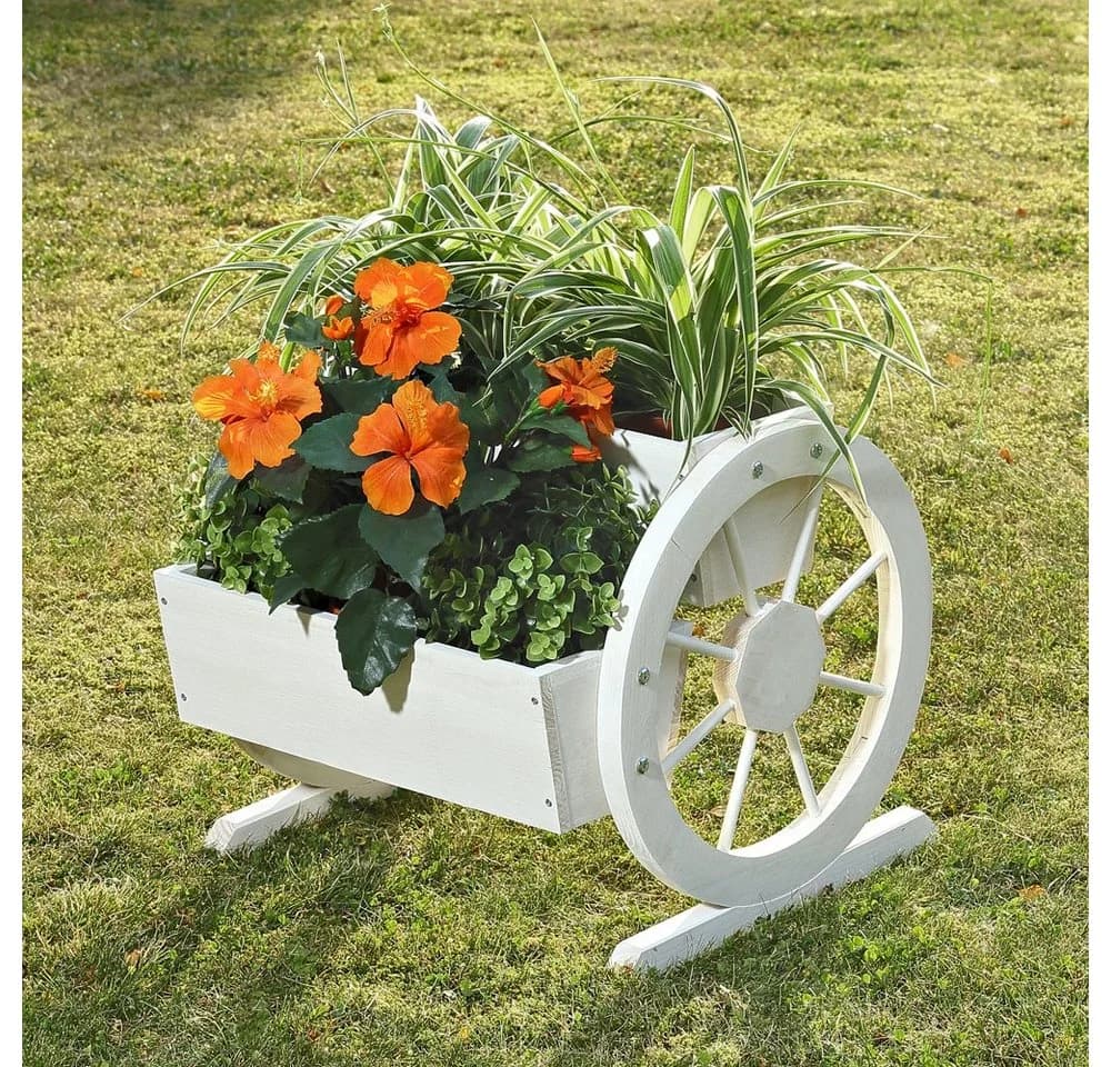 Mucola Pflanzkübel Weiß Wasserrad-Design Fichtenholz