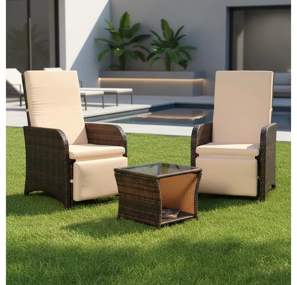 Melko Balkonset 3-tlg. Braun Polyrattan Lounge-Set mit Kissen - Bild 2