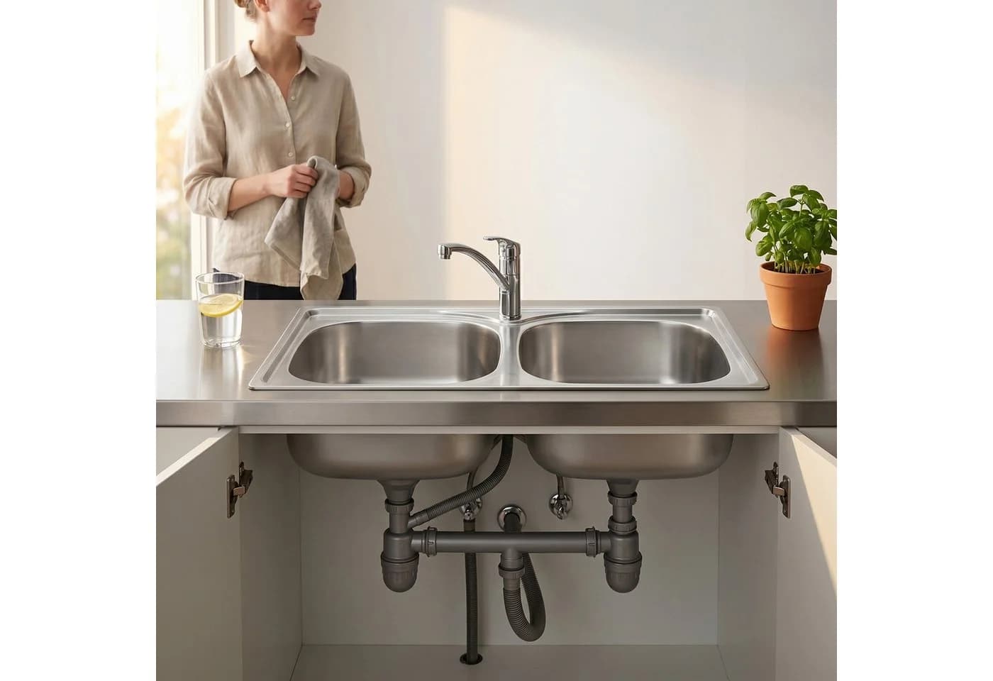 Mucola Einbauspüle Doppelspülbecken Edelstahl Silber Modern - Bild 4