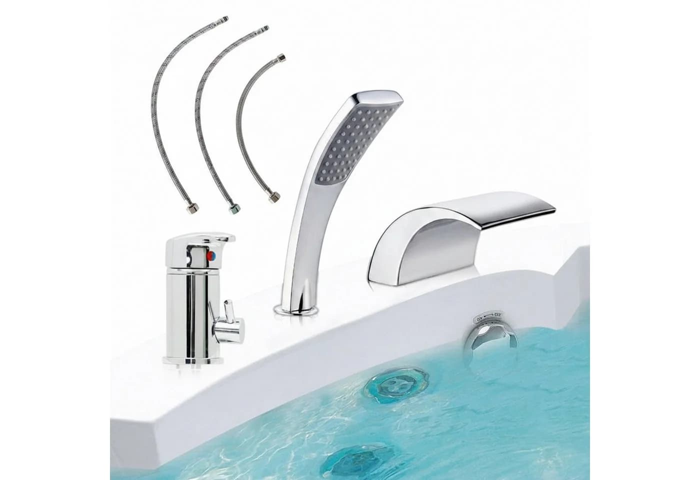 Mucola Badarmatur 3-Loch Armatur Badewannenarmatur Wasserhahn Wannenarmatur Badarmatur - Bild 2