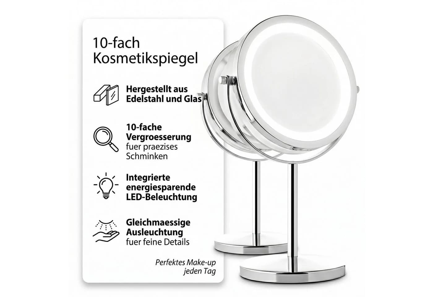 Mucola Kosmetikspiegel LED 10-fach Vergrößerung Silber - Bild 1