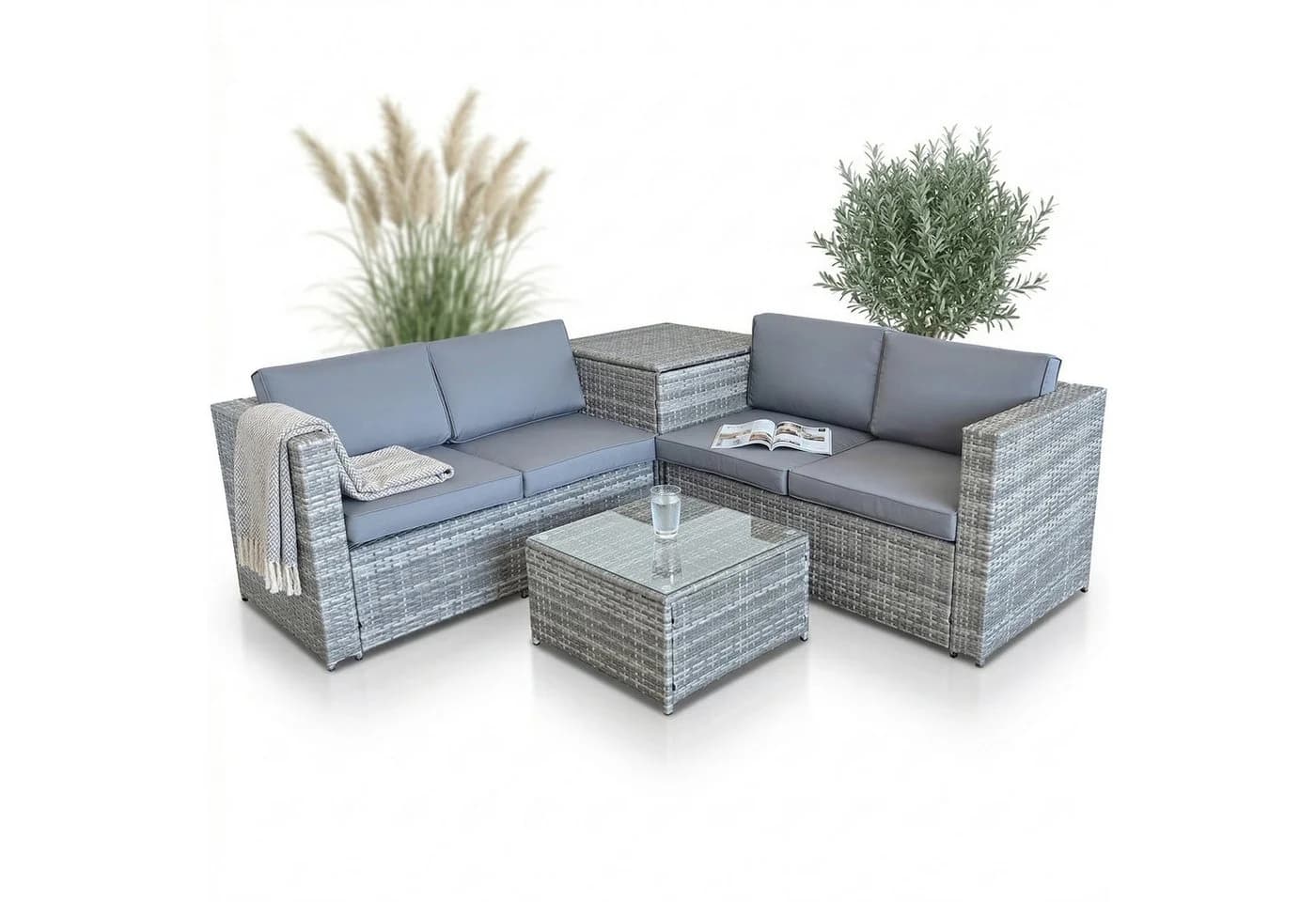 Mucola Gartenlounge-Set Polyrattan Grau/Braun mit Glasplatte - Bild 2