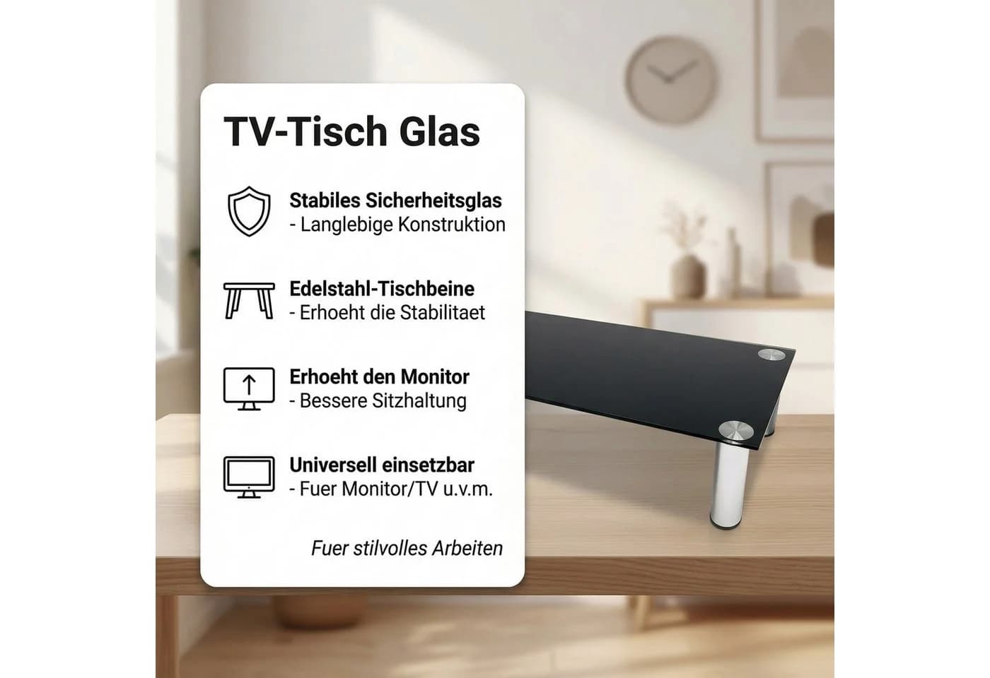 Mucola TV-Rack Monitorerhöhung Schreibtischaufsatz Glas