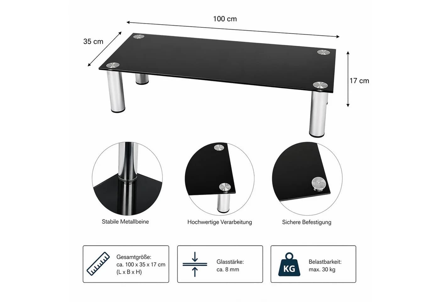 Mucola TV-Rack Monitorerhöhung Schreibtischaufsatz Glas - Bild 3