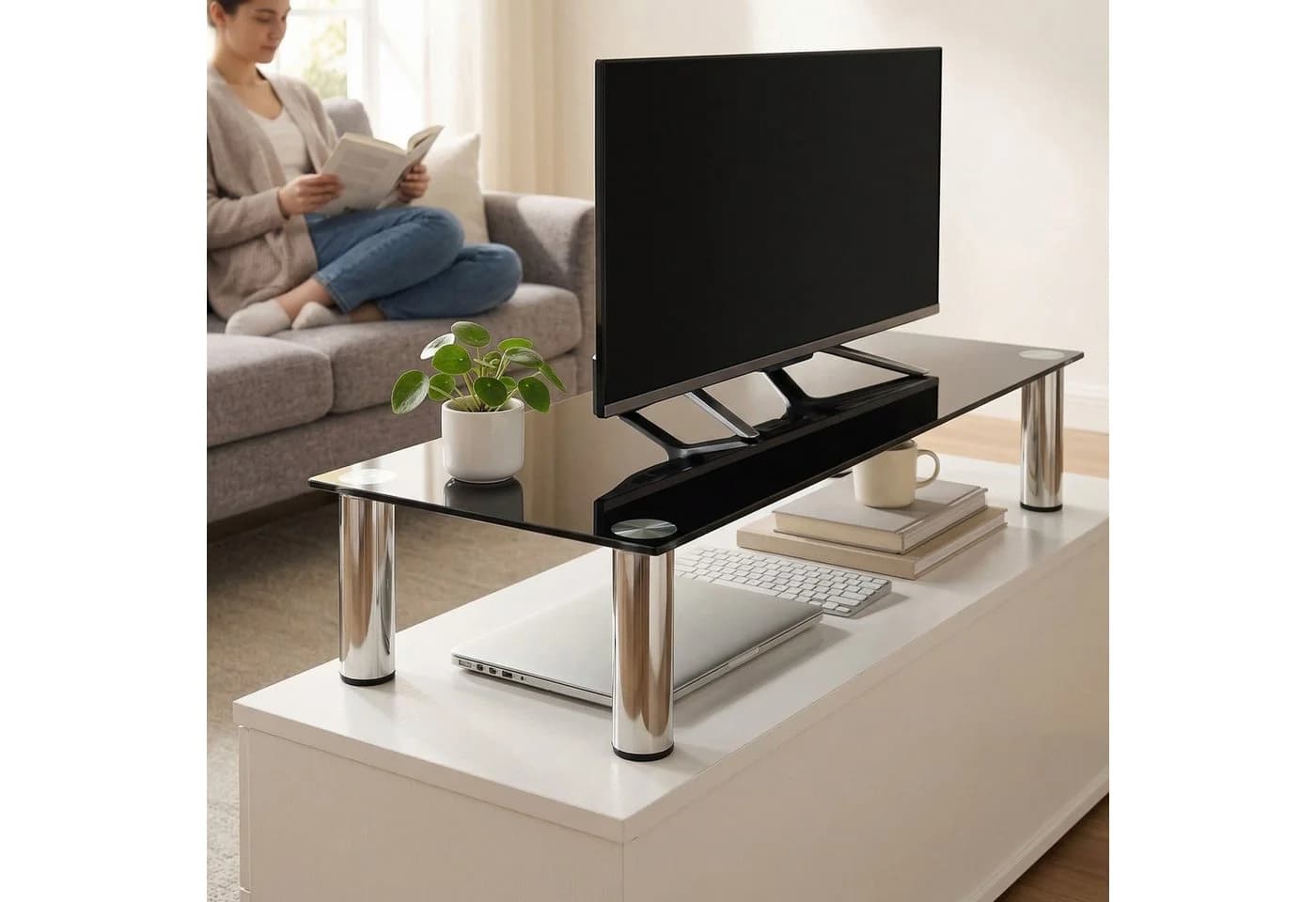 Mucola TV-Rack Monitorerhöhung Schreibtischaufsatz Glas - Bild 4