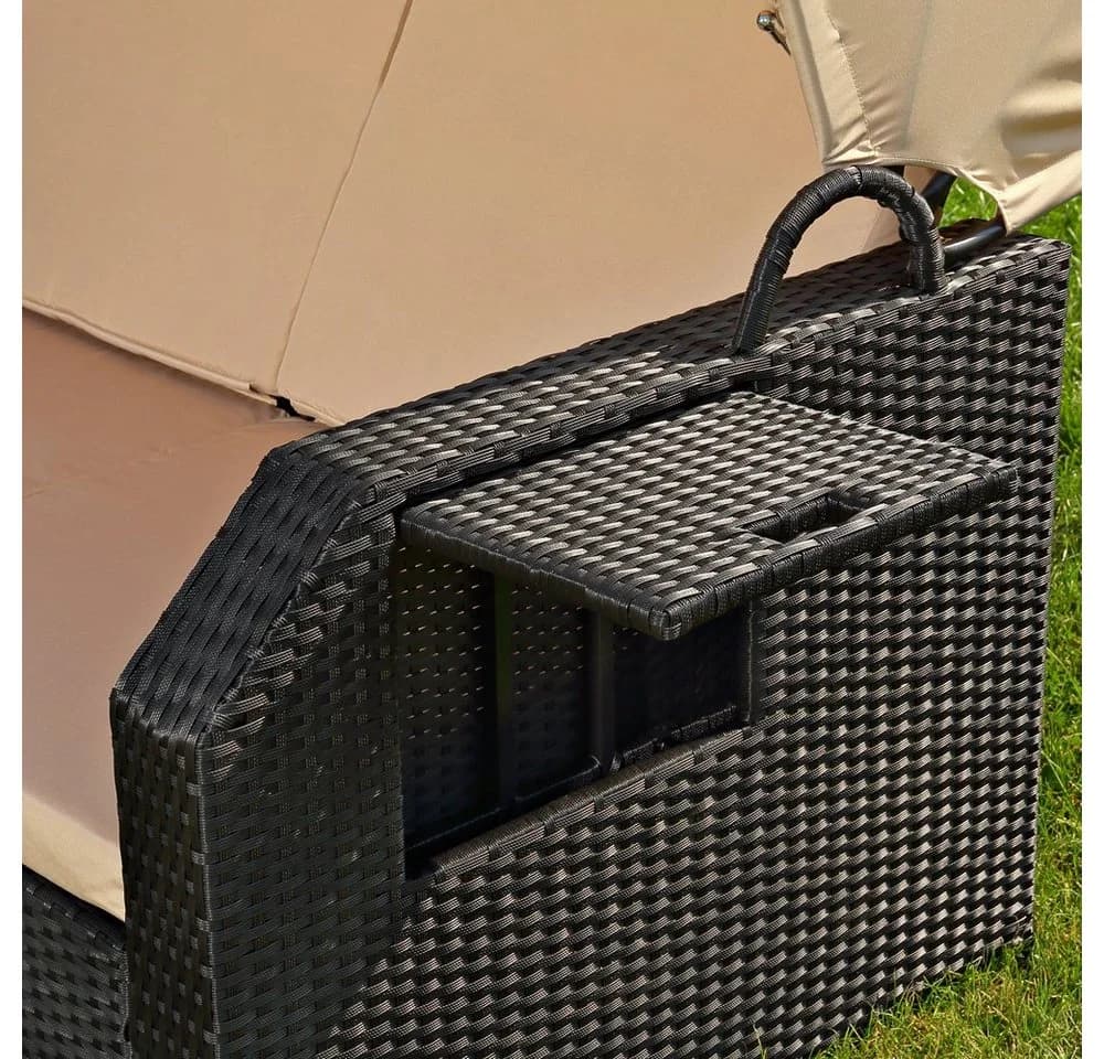 Mucola Strandkorb mit Dach Schwarz Polyrattan Relaxliege - Bild 4