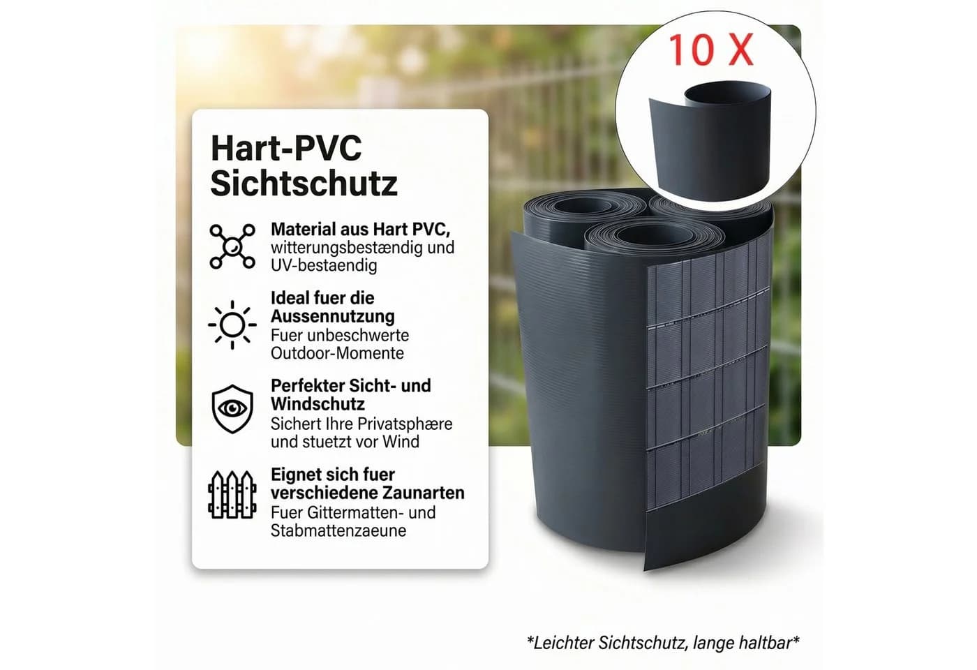 Mucola Sichtschutzstreifen 10er Set Hart PVC Anthrazit Zaunfolie