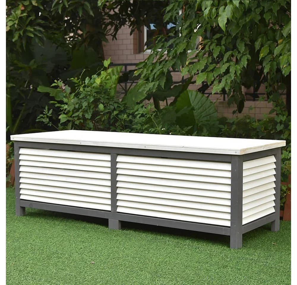 Mucola Auflagenbox Gartentruhe Grau Fichtenholz mit Deckel - Bild 5