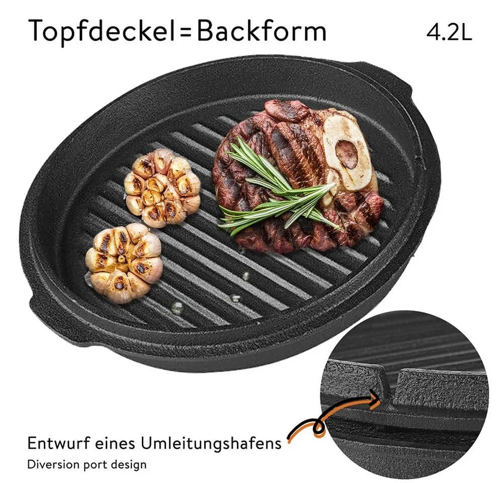 Mucola Feuertopf Dutch Oven Gusseisen Schwarz mit Deckelheber - Bild 3