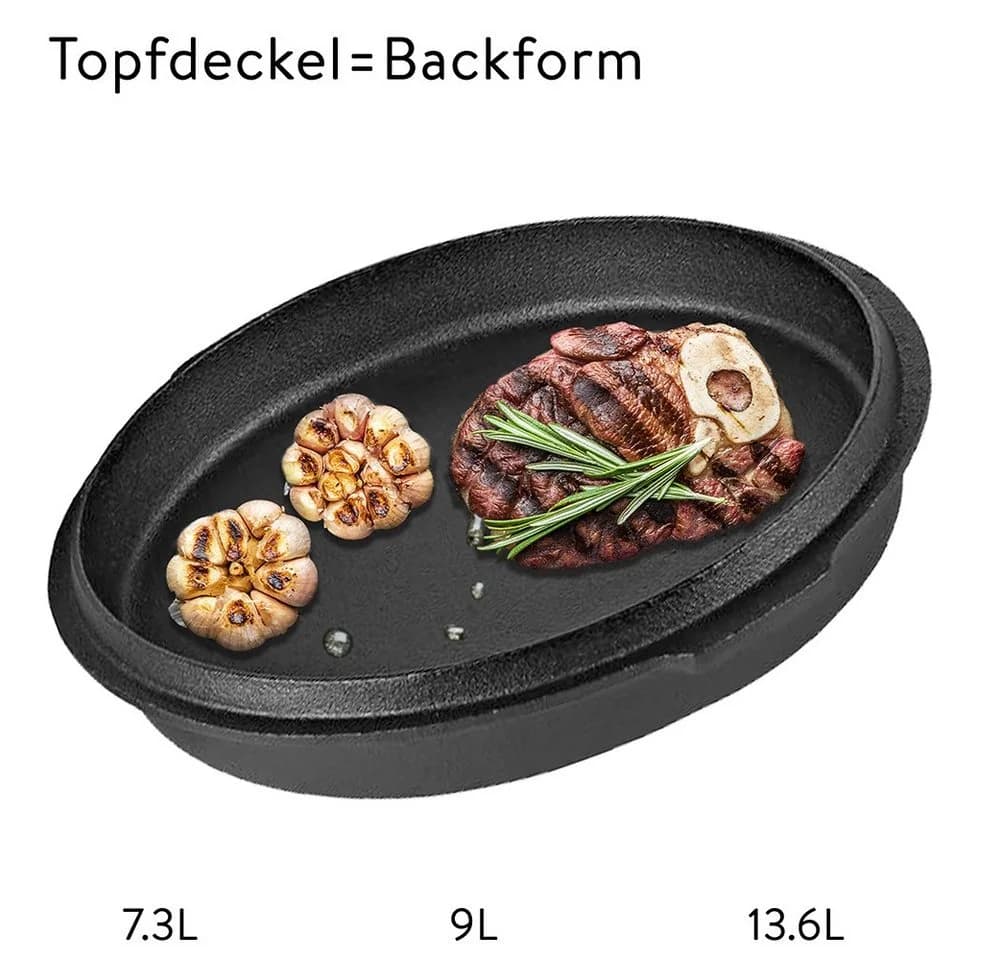 Mucola Feuertopf Dutch Oven Gusseisen Schwarz mit Deckelheber - Bild 4
