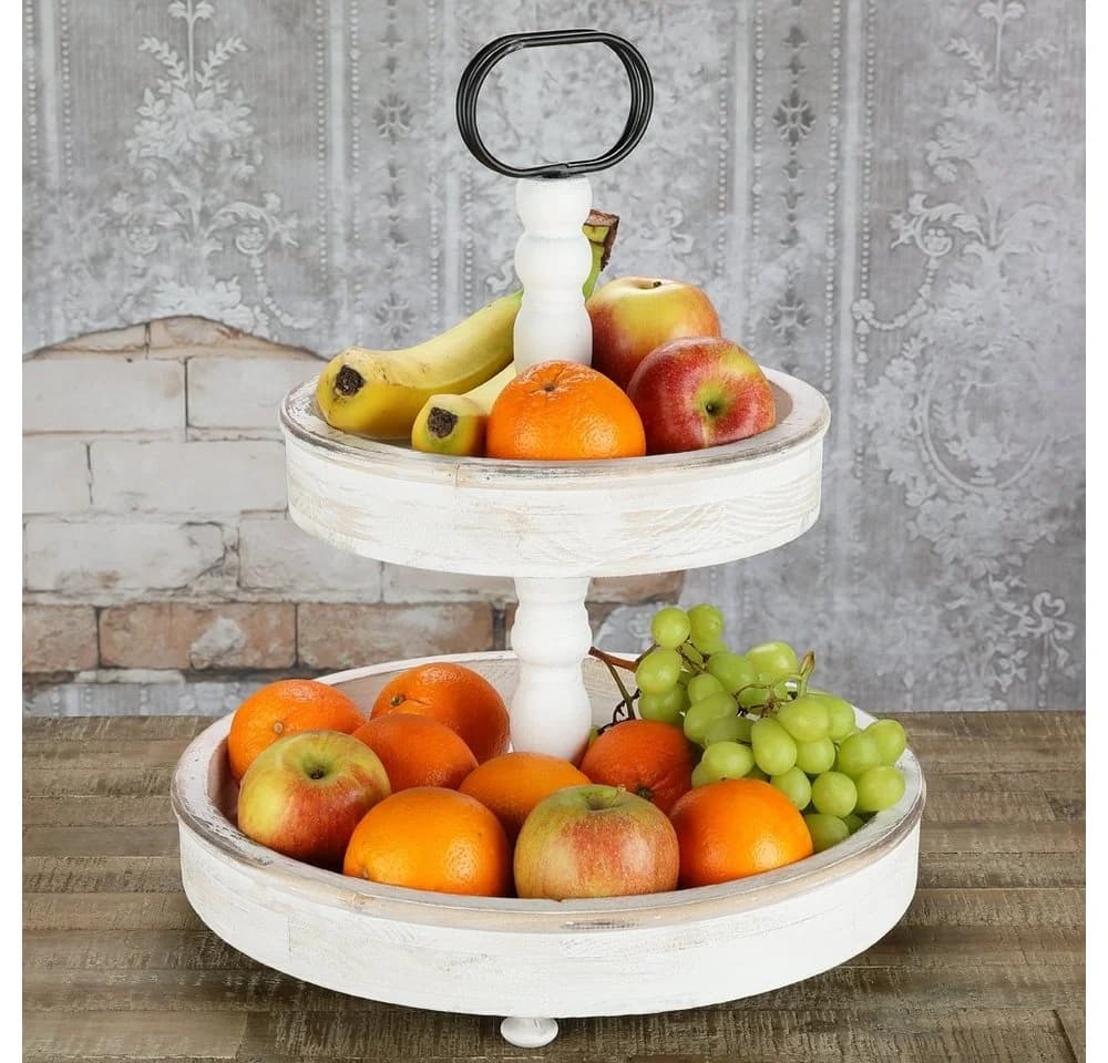 Mucola Etagere 2-stöckig Vintage Shabby Chic Massivholz