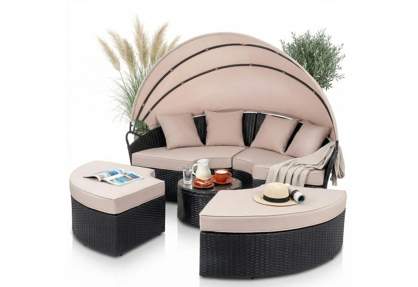 Mucola Gartenlounge-Set Sonneninsel 180cm Polyrattan Schwarz - Bild 2