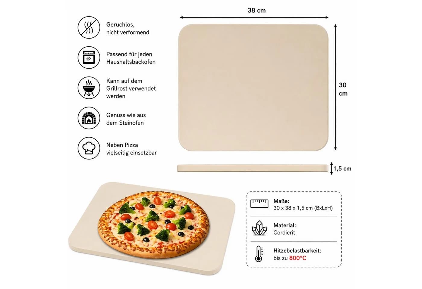 Mucola Pizzastein Cordierit Beige für Backofen & Grill - Bild 3