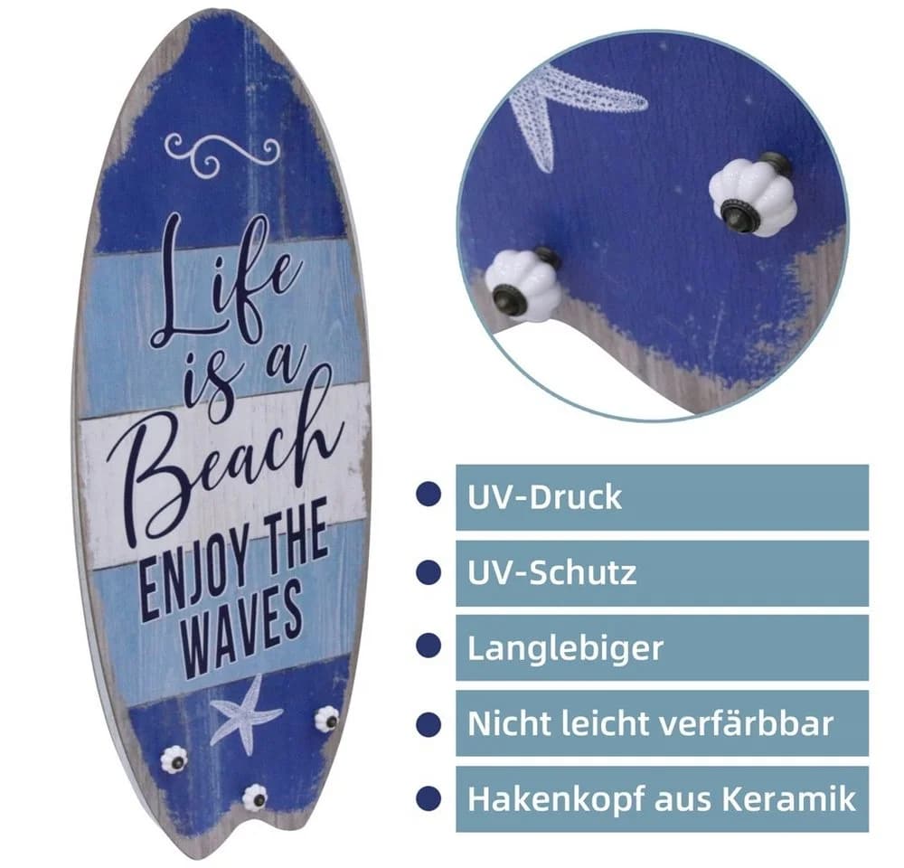 Mucola Garderobenpaneel Surfbrett Wandbild mit Haken - Bild 3