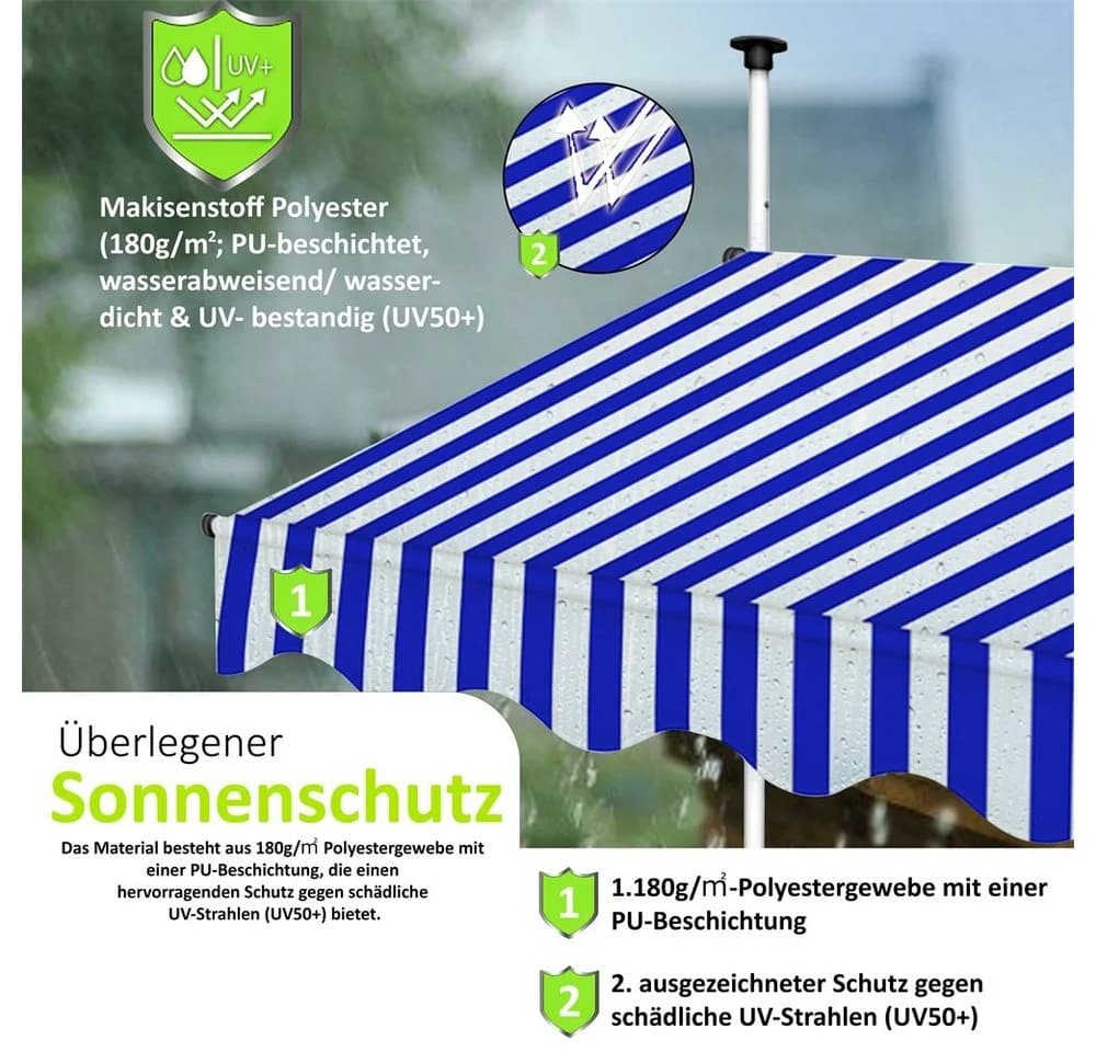 Mucola Klemmmarkise Balkonmarkise ohne Bohren Orange/Weiß höhenverstellbar - Bild 5