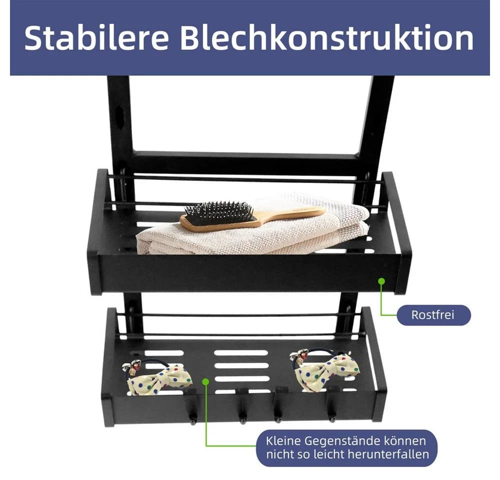Mucola Duschablage Metall Schwarz 3 Körbe ohne Bohren - Bild 5