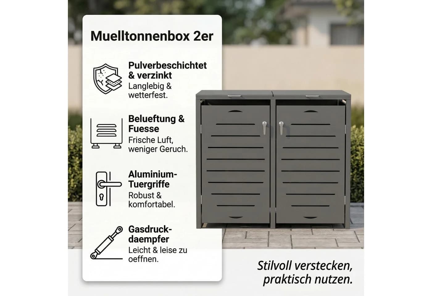 Mucola Mülltonnenbox 240L Grau mit Klappdeckel