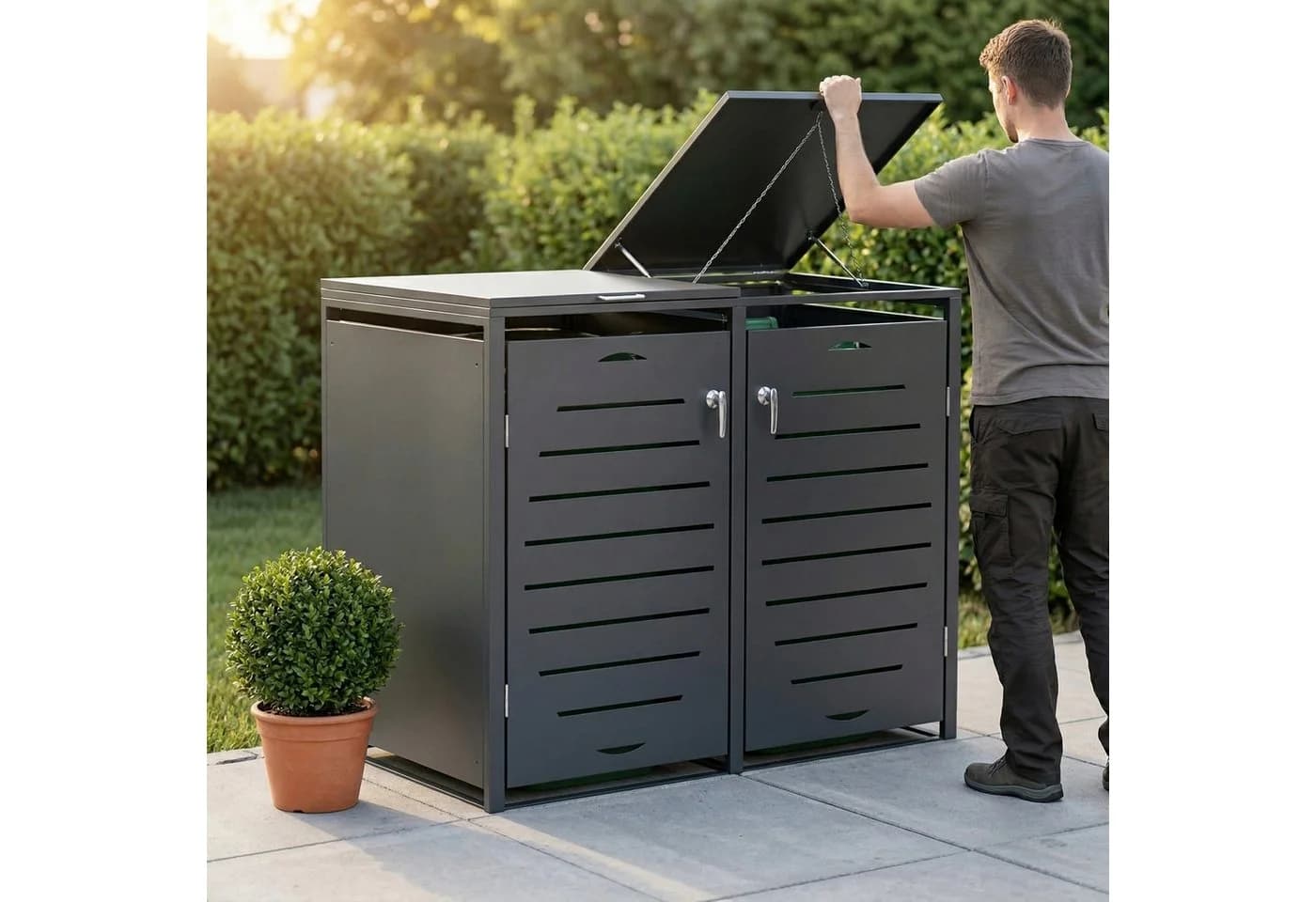 Mucola Mülltonnenbox 240L Grau mit Klappdeckel - Bild 4