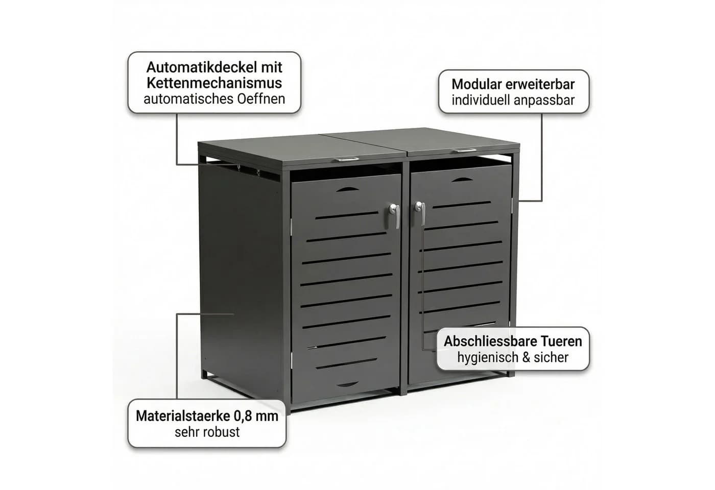 Mucola Mülltonnenbox 240L Grau mit Klappdeckel - Bild 5