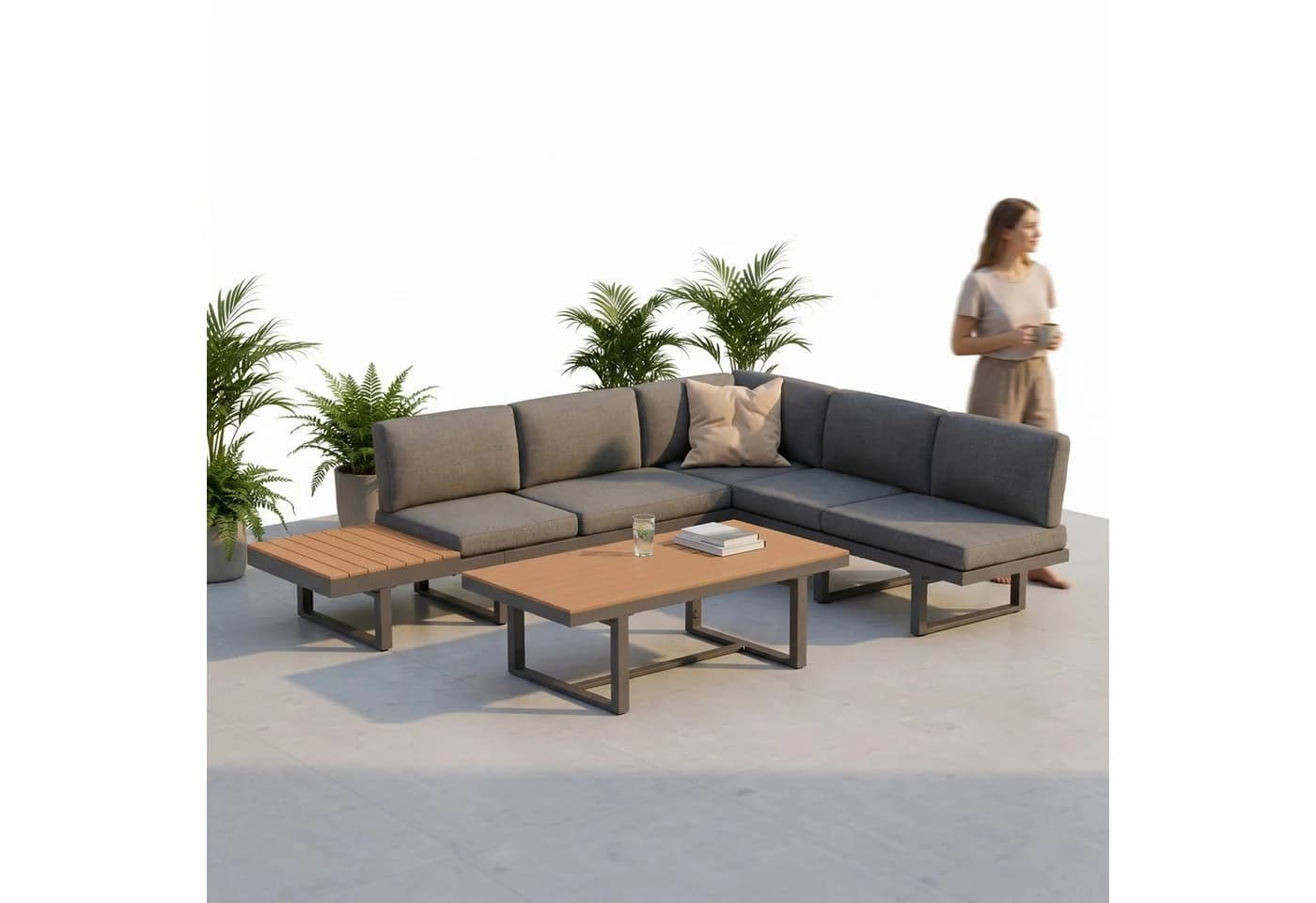 Mucola Gartenlounge-Set Aluminium 2-tlg. Ecksofa grau mit Liegefunktion - Bild 4