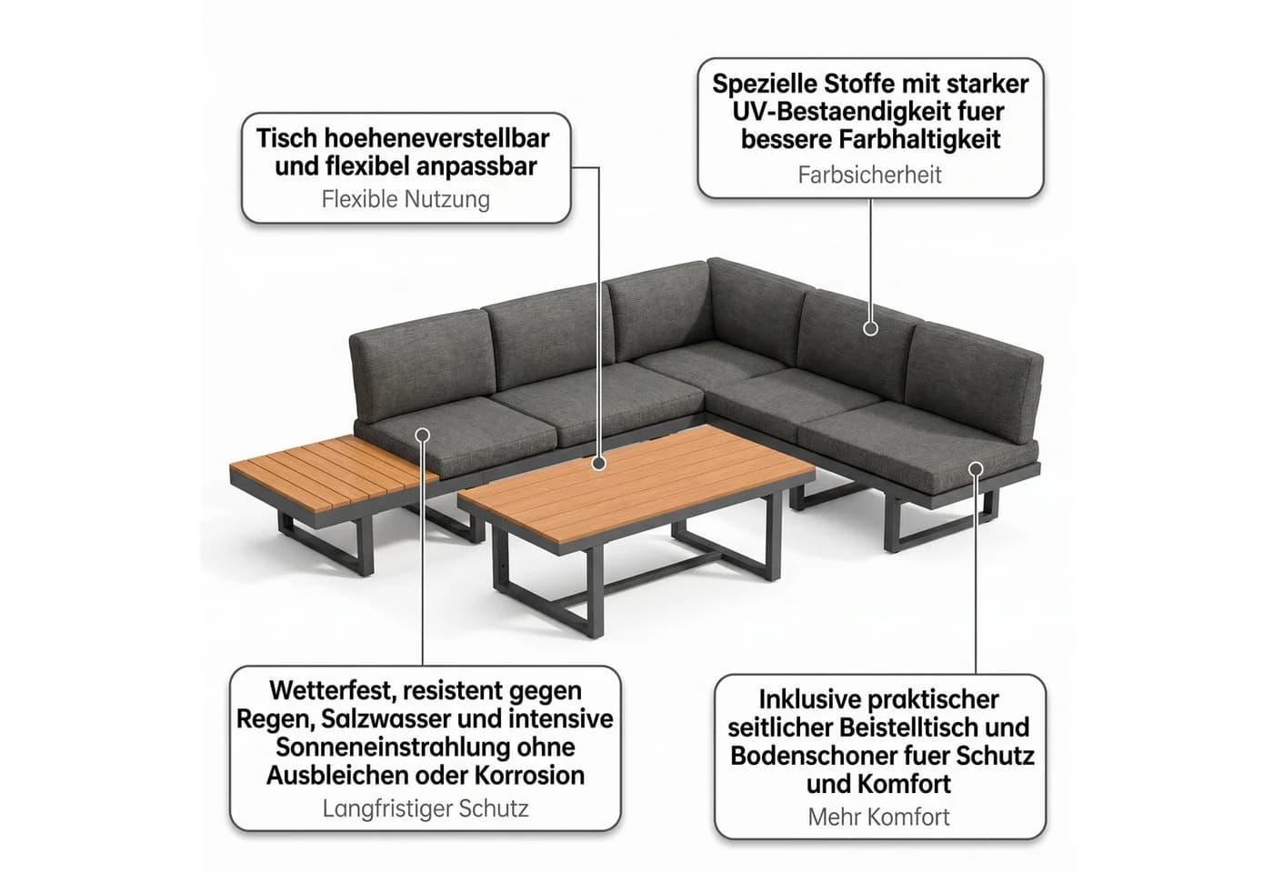 Mucola Gartenlounge-Set Aluminium 2-tlg. Ecksofa grau mit Liegefunktion - Bild 5