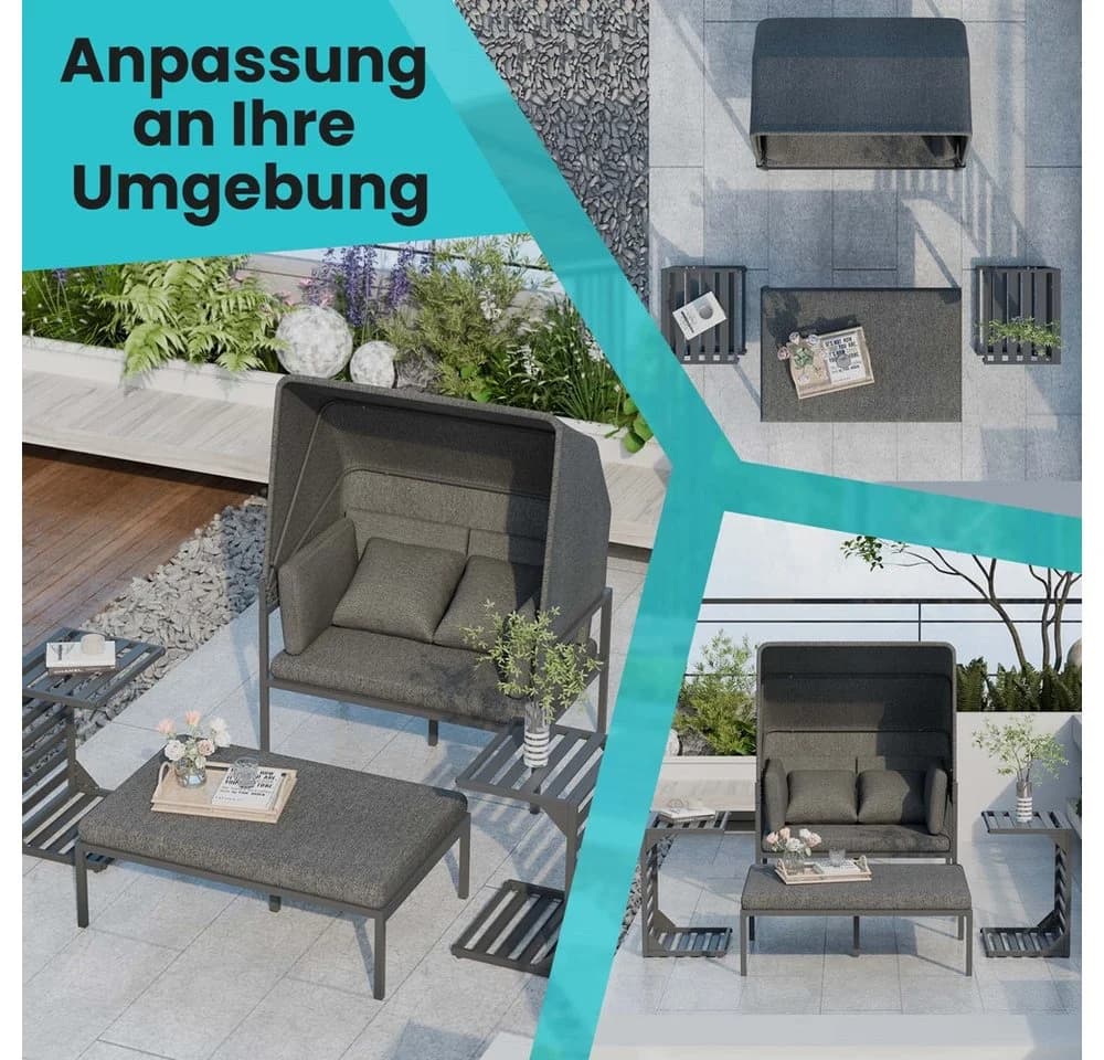 Mucola Strandkorb Relaxinsel mit Dach Gartenliege Aluminium Sonnenliege wetterfest