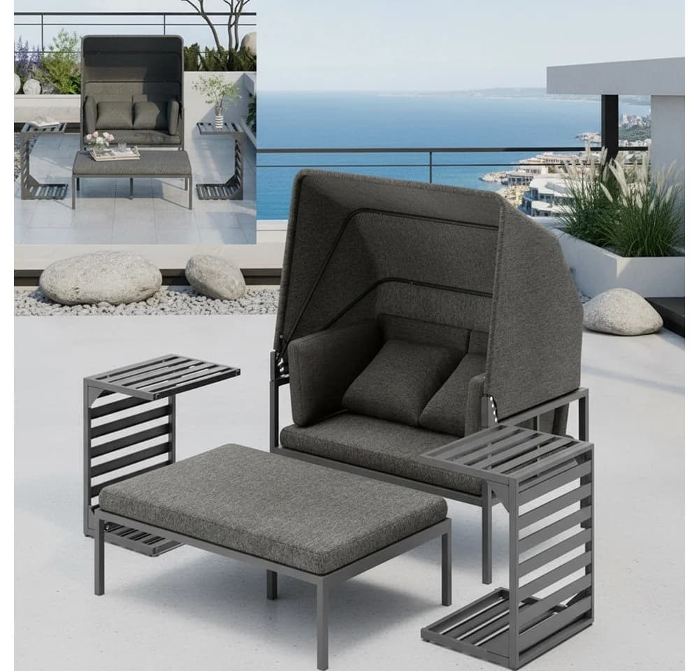Mucola Strandkorb Relaxinsel mit Dach Gartenliege Aluminium Sonnenliege wetterfest - Bild 2