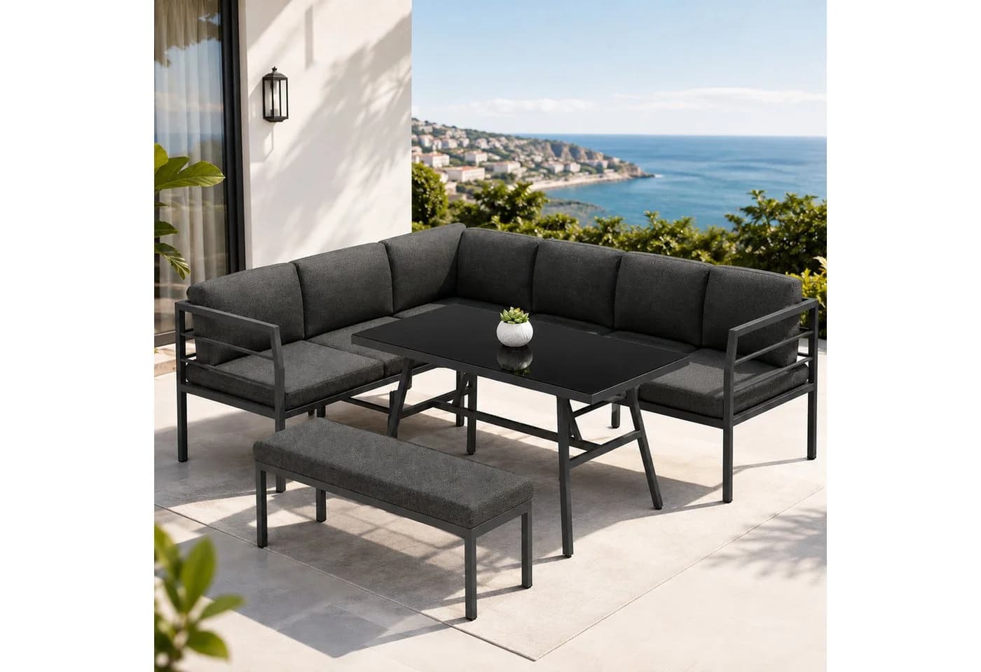 Mucola Gartenlounge-Set Aluminium Ecklounge grau/schwarz mit Kissen - Bild 4