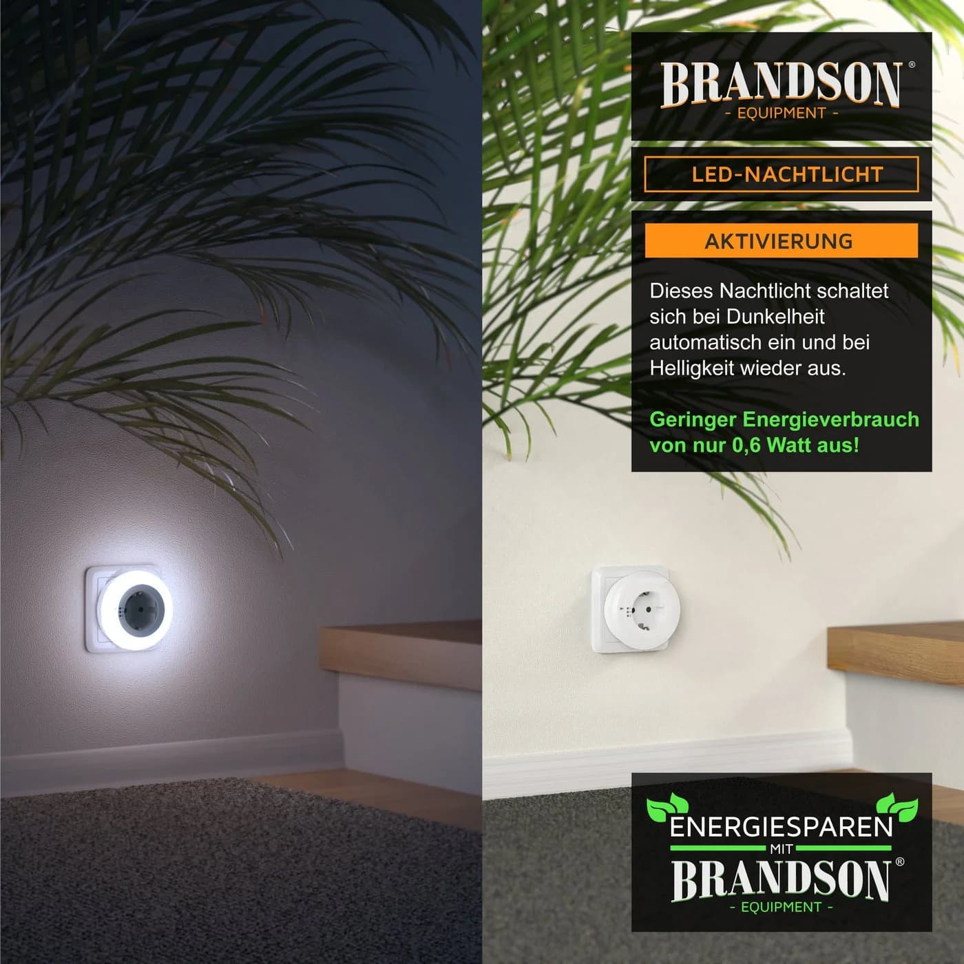 Brandson LED Nachtlicht mit Zwischenstecker & 3 Farben Weiß/Grün/Blau - Bild 5