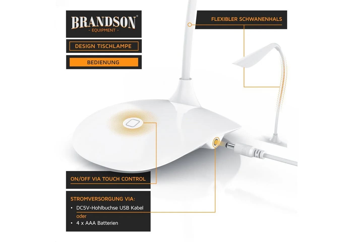 Brandson Schreibtischlampe Weiß LED 3 Watt 3 Helligkeitsstufen - Bild 3