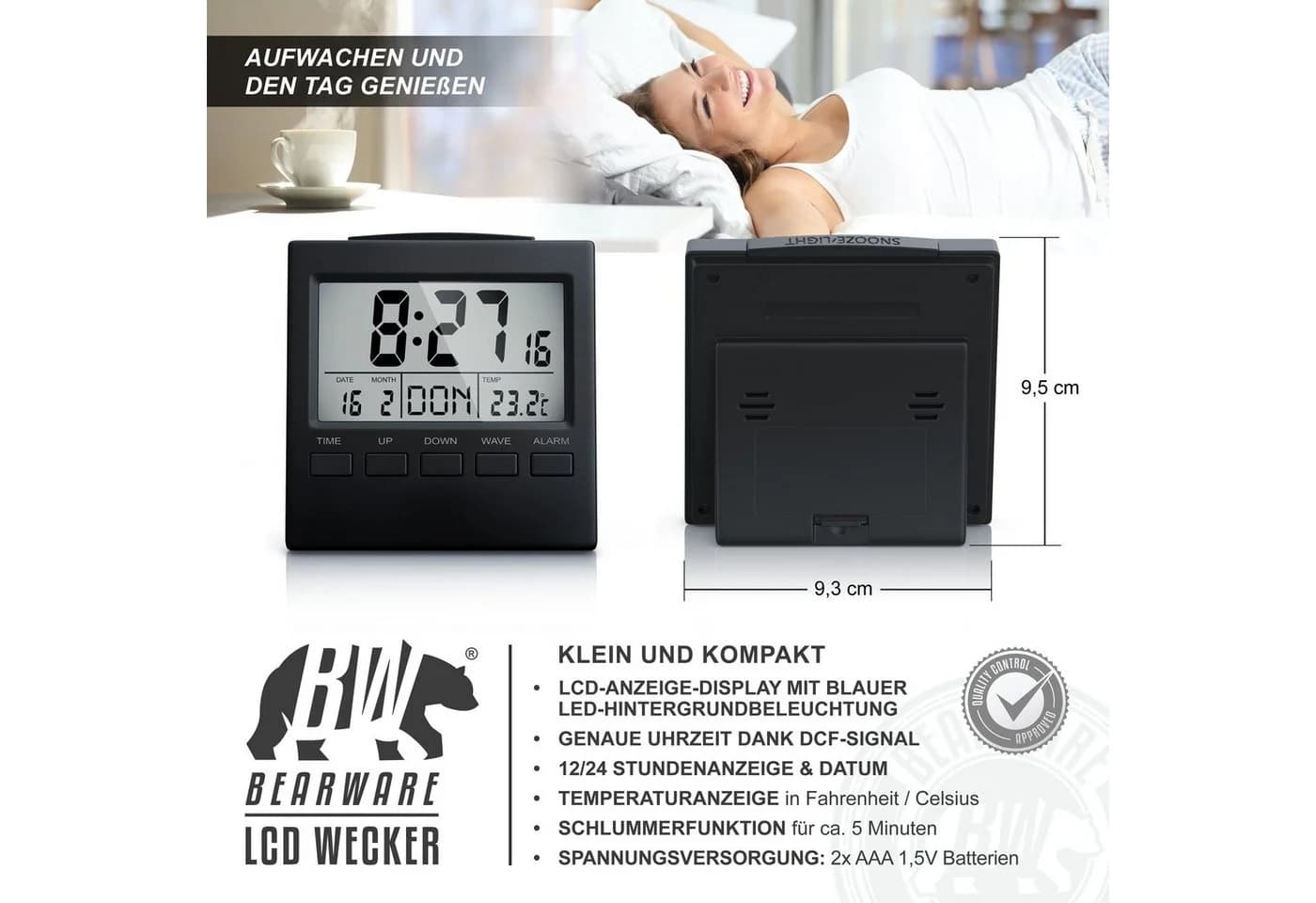 BEARWARE Digital-Funkwecker mit Temperaturanzeige und LCD-Display