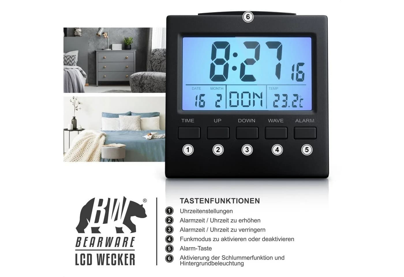 BEARWARE Digital-Funkwecker mit Temperaturanzeige und LCD-Display - Bild 5
