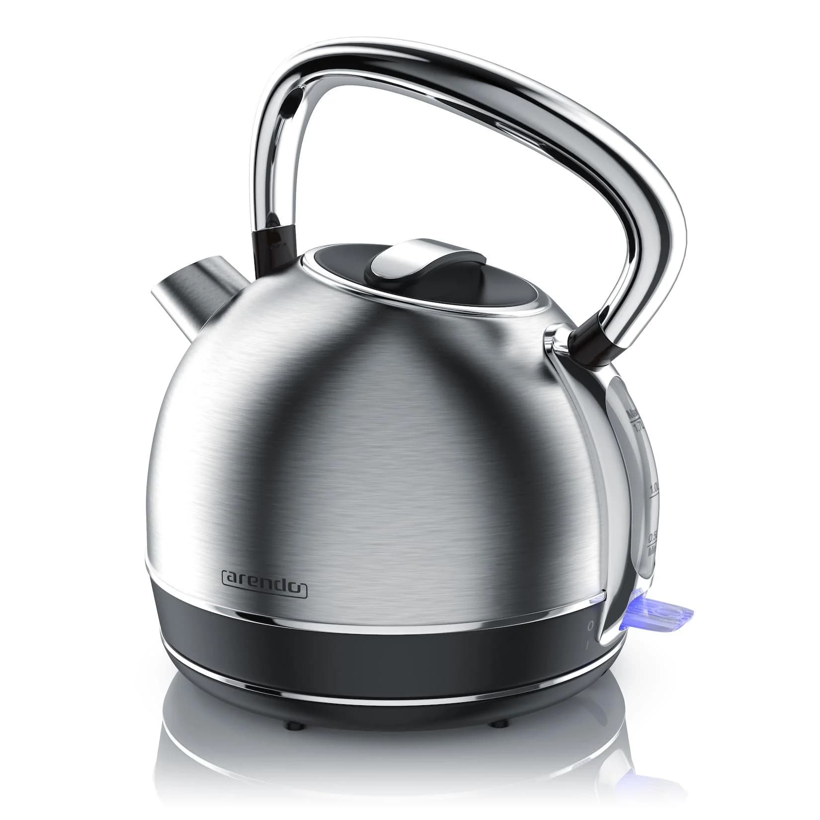 Arendo Wasserkocher 1,7 l 2200 W Edelstahl Retro Style Vintage Überhitzung & Trockenkochschutz Silber