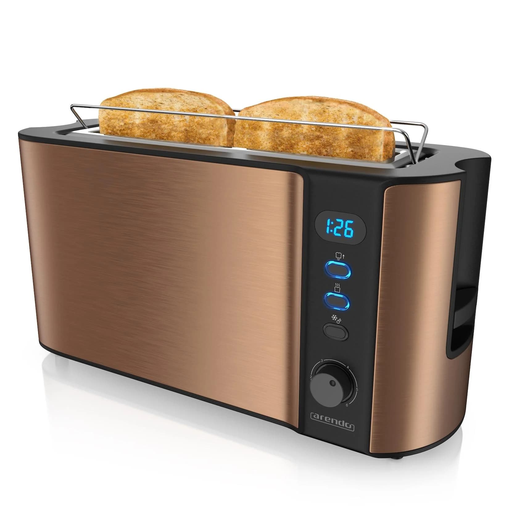 Arendo Toaster Langschlitz 2 Scheiben 1000 W Kupfer