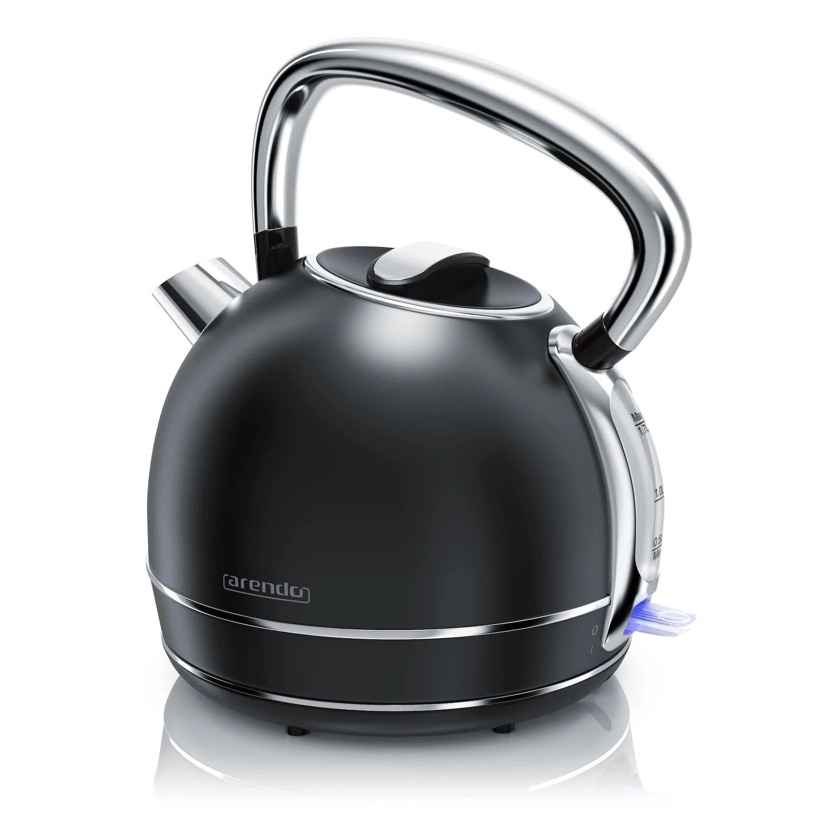 Arendo Wasserkocher 1,7 l 2200 W Edelstahl Retro Style Vintage Überhitzung & Trockenkochschutz Schwarz