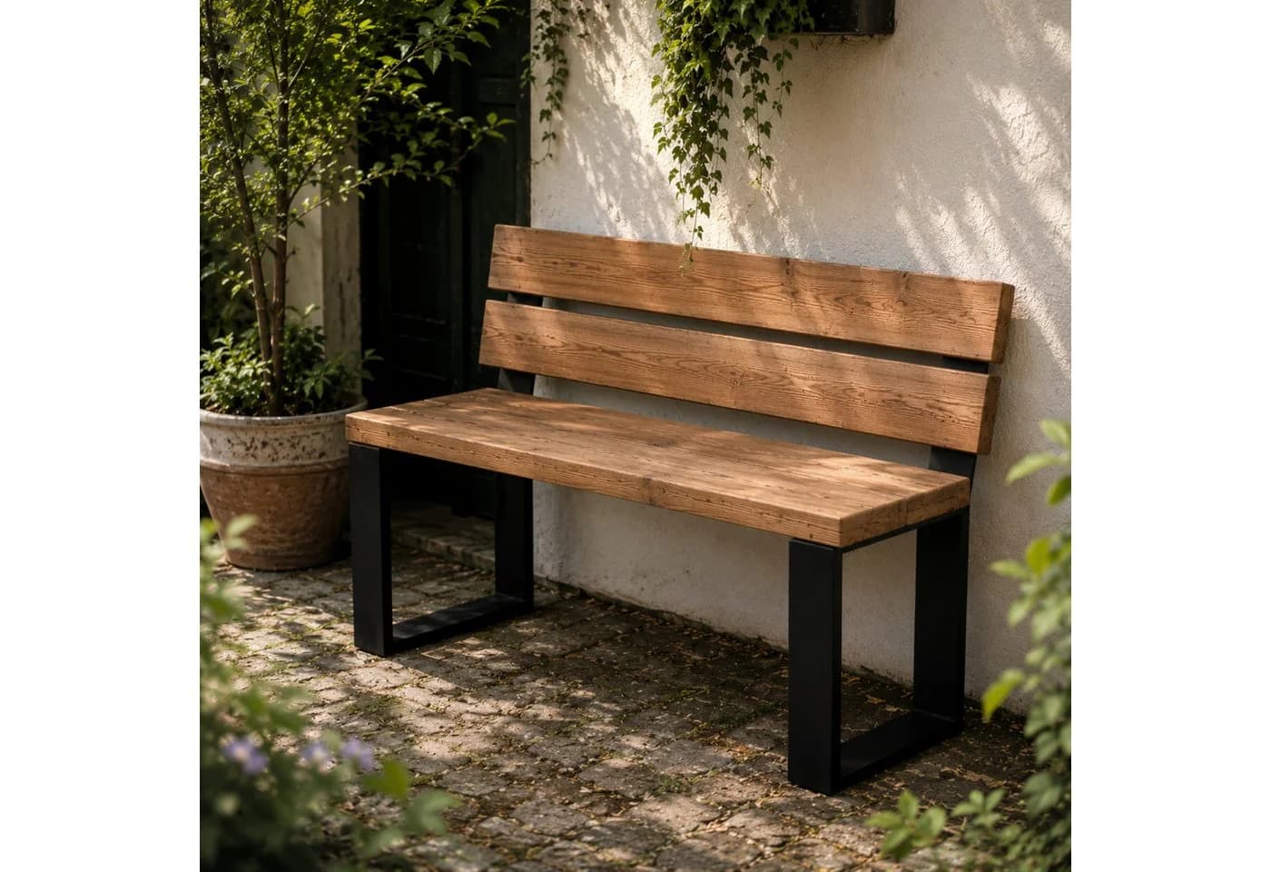 HAGO Sitzbank Gestell 2er Set Schwarz Stahl Industriedesign - Bild 2
