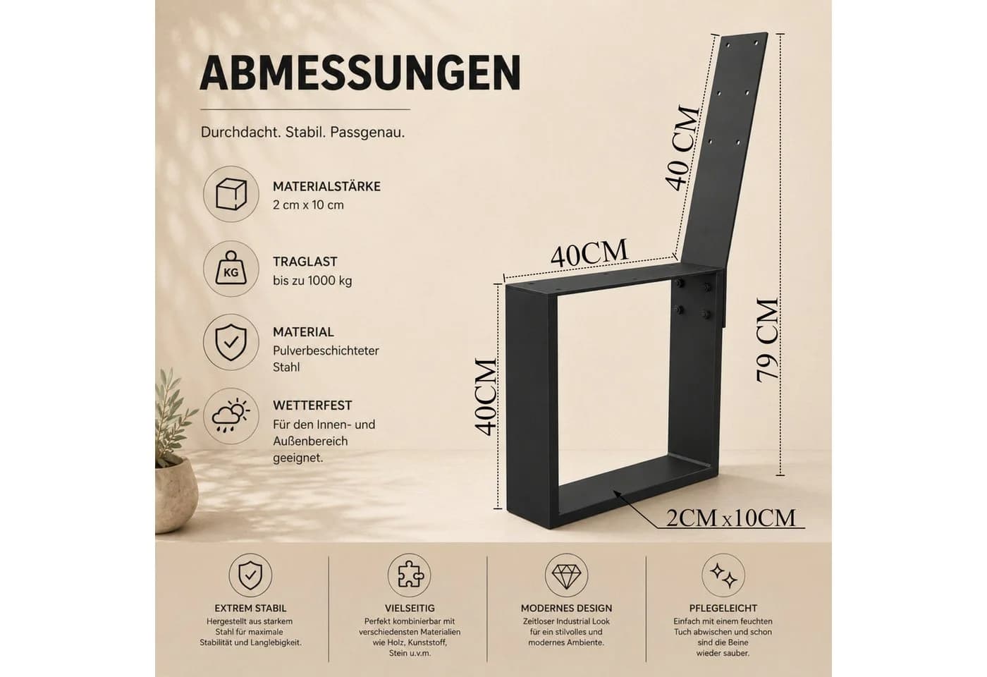 HAGO Sitzbank Gestell 2er Set Schwarz Stahl Industriedesign - Bild 4