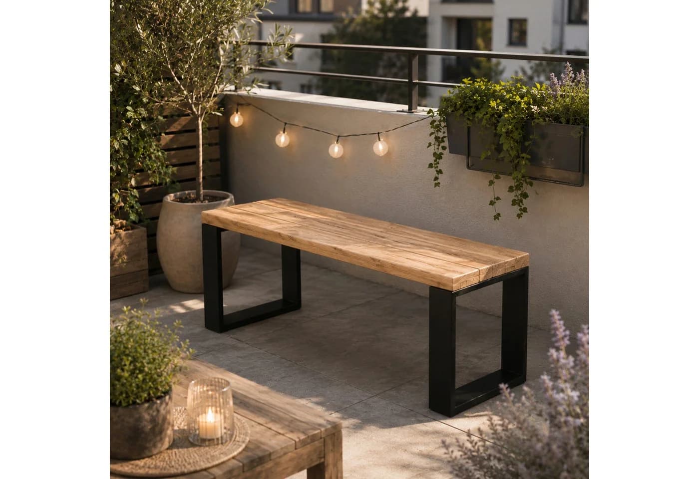 HAGO Sitzbank Gestell 2er Set Schwarz Stahl Industriedesign - Bild 5