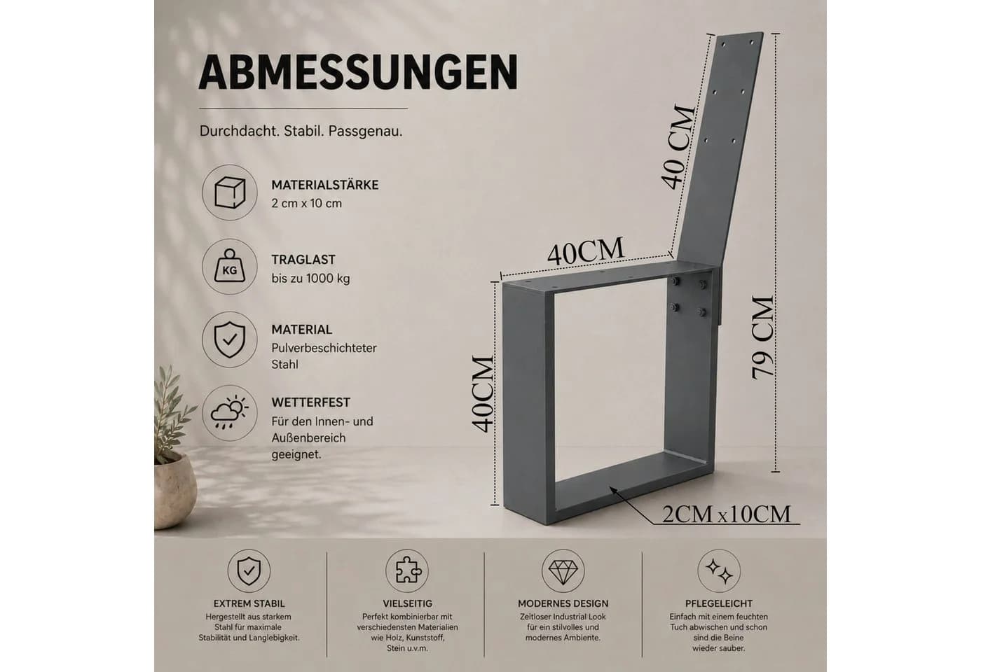 HAGO Tischbein HAGO24 Bankgestell Anthrazit Stahl - Bild 4