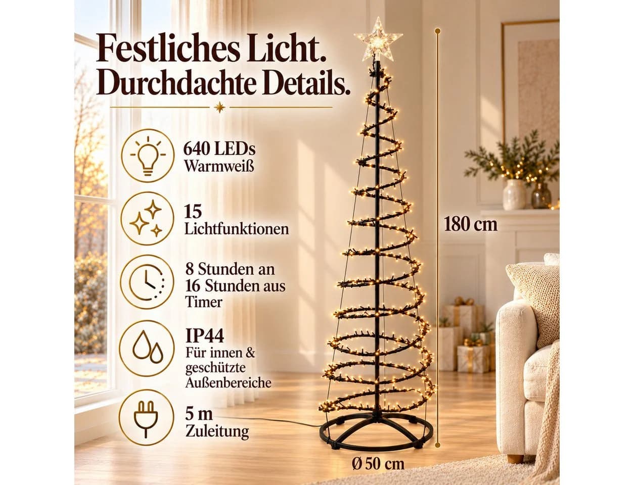 HAGO Künstlicher Weihnachtsbaum 180 cm Schwarz mit LED & Timer - Bild 4