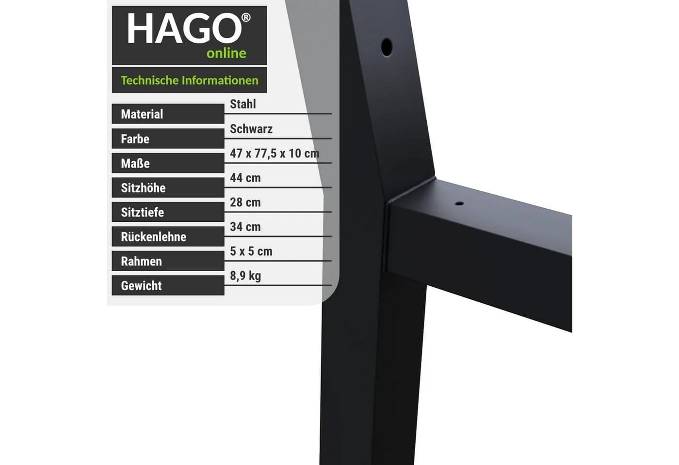 HAGO Sitzbank Bankkufen H-Form Untergestell Stahl Schwarz Set - Bild 4