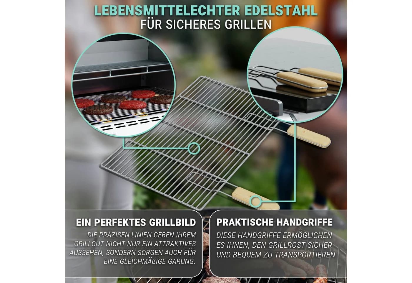 HAGO Edelstahl Grillrost Universal mit abnehmbaren Griffen - Bild 5