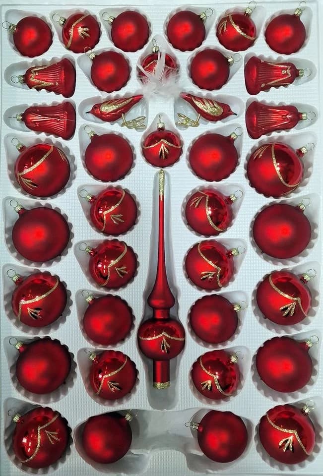 Lauschaer Glas Christbaumschmuck 39-tlg. Mundgeblasen Rot/Gold - Bild 2