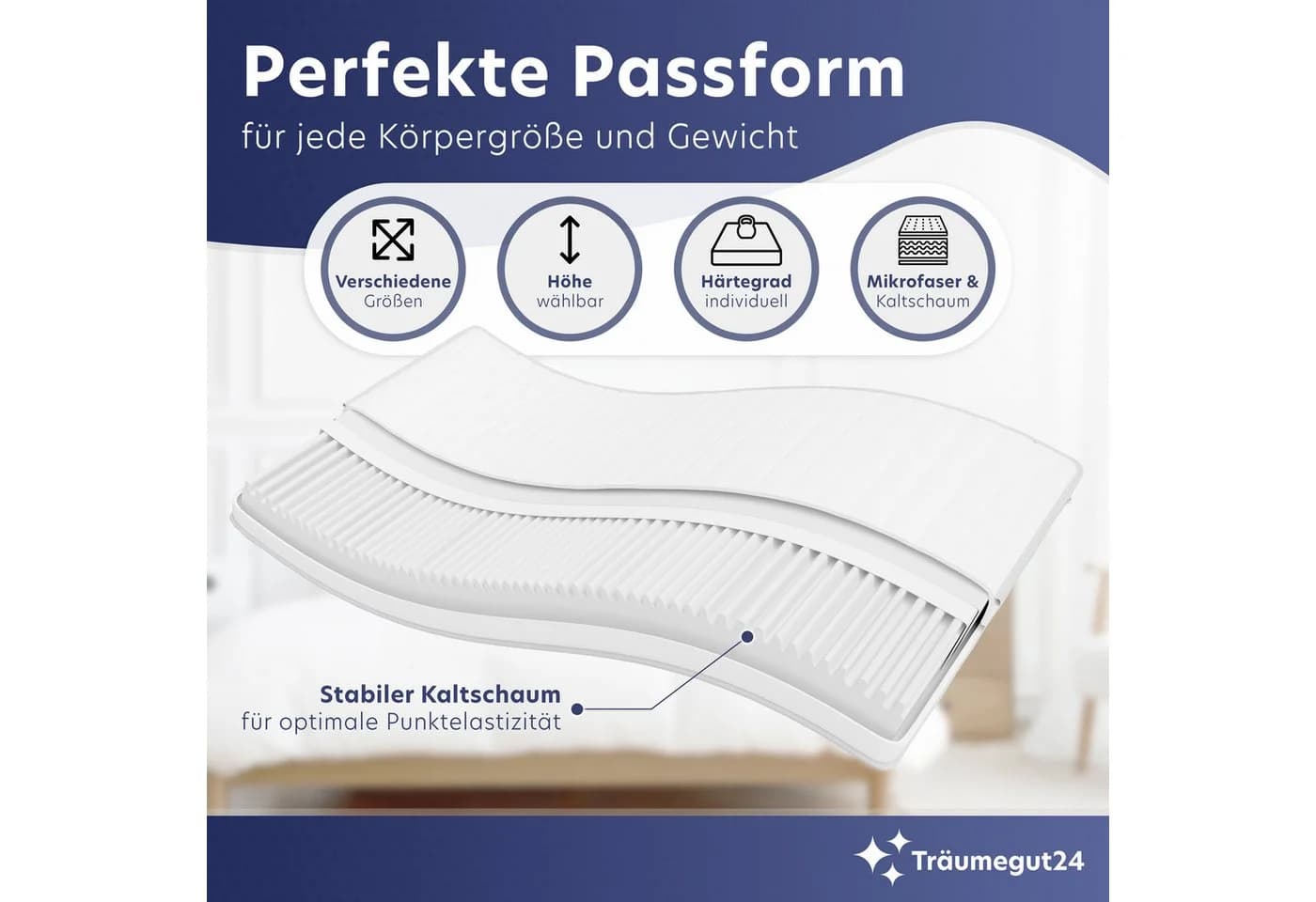 Träumegut24 Kaltschaummatratze AquaFlex 7-Zonen Wendematratze H3 & H4