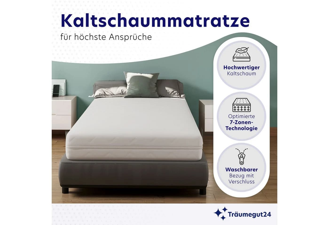 Träumegut24 Kaltschaummatratze HydroCell 7-Zonen Wendematratze H2&H3 - Bild 4