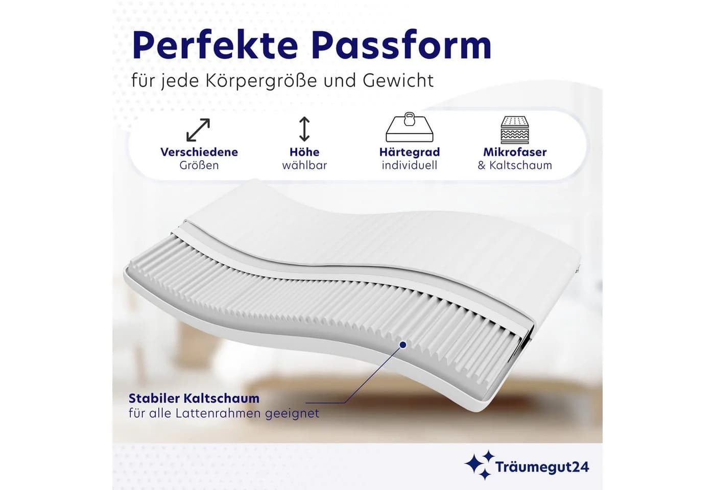 Träumegut24 Topper 10cm 7-Zonen Kaltschaum H2&H3