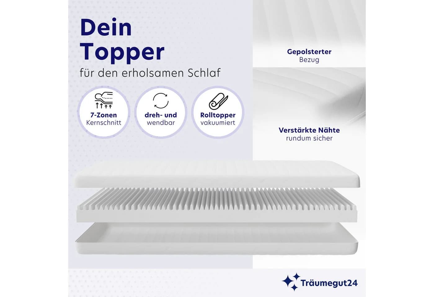 Träumegut24 Kaltschaum Topper 10cm 7-Zonen Ergonomisch H3&H4 - Bild 3